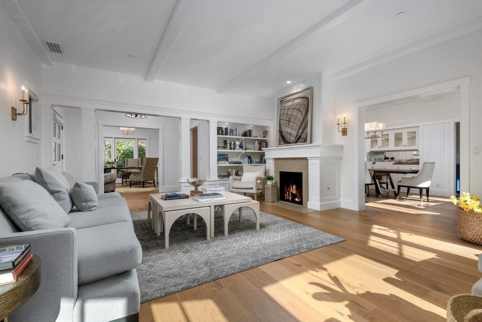 Golden brown European Oak hardwood flooring in a modern beach home