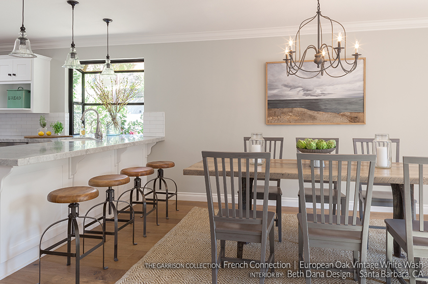 French Connection Vintage White Wash Kitchen Flooring - By Beth Dana Design in Santa Barbara, CA