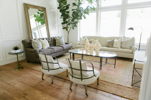 European Oak hardwood flooring in modern farmhouse living room