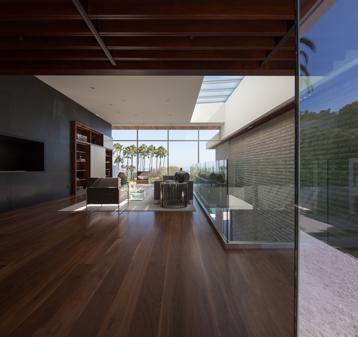 Dark colored walnut hardwood floors in a beautiful California home