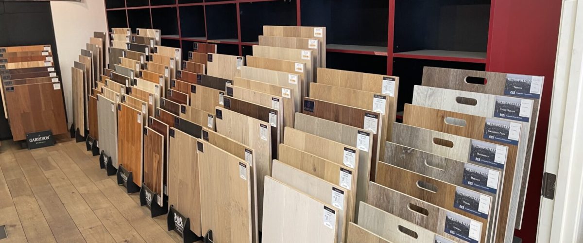 Garrison hardwood flooring dealer racks at the San Diego, CA Location