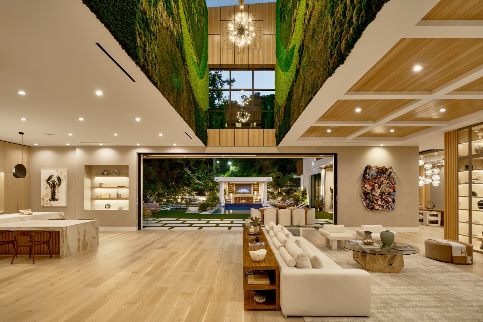 Beautiful Los Angeles home with new hardwood floors and moss on the walls