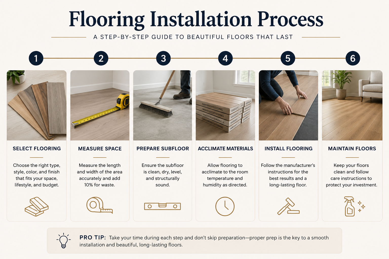 Steps involved in installing new flooring in a home